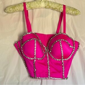 Hot & Delicious Fuchsia Rhinestone Embellished Crop Bustier